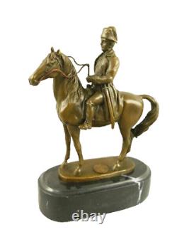 Napoleon on Horseback Bronze Sculpture on Black Marble Signed Vintage