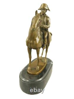 Napoleon on Horseback Bronze Sculpture on Black Marble Signed Vintage