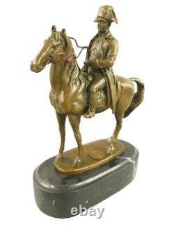 Napoleon on Horseback Bronze Sculpture on Black Marble Signed Vintage