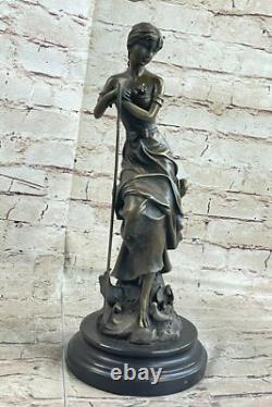 New Gift Signed Moreau Grand Detail 100% Pure Bronze Sculpture Marble Art