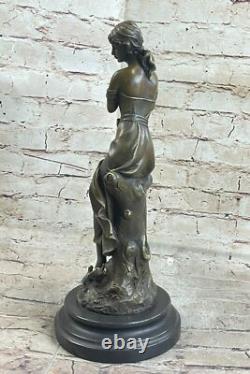 New Gift Signed Moreau Grand Detail 100% Pure Bronze Sculpture Marble Art