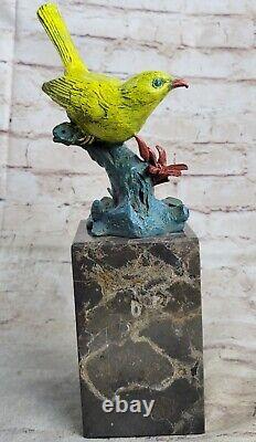 Nice Signed Bird Original Pure Bronze Statue On Marble Sculpture