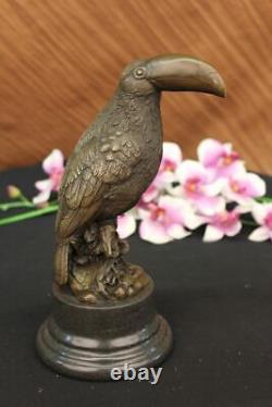 Nice Signed True Bird Pure Bronze Statue On Marble Sculpture Figure