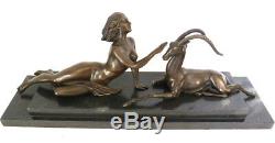 Nude With Gazelle On Marble Base, 100% Bronze Nachguss With Signature