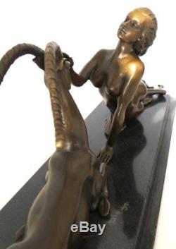Nude With Gazelle On Marble Base, 100% Bronze Nachguss With Signature