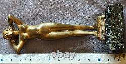 Nude Woman Statue from around 1900 in Gilt Bronze, Signed C. VILLAIM, Marble Base