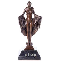 Nude Woman Statue in Bronze on a Black Marble Base after J. Korbel