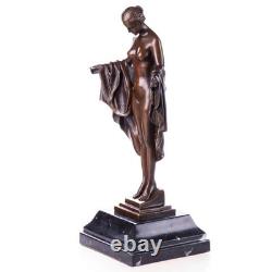 Nude Woman Statue in Bronze on a Black Marble Base after J. Korbel