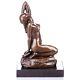 Nude Woman Bronze Sculpture After J. Patoue On Black Marble Signed