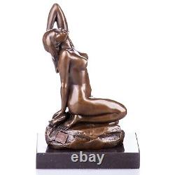 Nude woman bronze sculpture after J. Patoue on black marble Signed