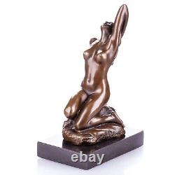 Nude woman bronze sculpture after J. Patoue on black marble Signed