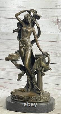Offer of an Original Signed Marble and Bronze Floral Candleholder Sculpture Goddess