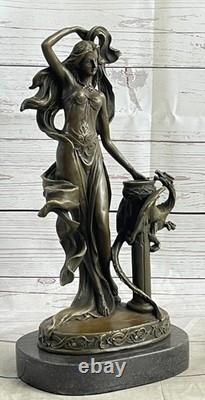 Offer of an Original Signed Marble and Bronze Floral Candleholder Sculpture Goddess