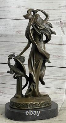Offer of an Original Signed Marble and Bronze Floral Candleholder Sculpture Goddess