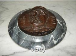 Old Bronze Medal Of General Pau Base Marble Signed H. Chenot