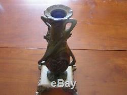 Old Vase Soliflore In Regule Bronze On Marble Sign Bonnefond Art Deco Style