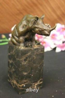 Original African Rhinoceros Life Wildlife Fine Book Marble Base Statue Nr