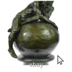 Original Art Abstract Bronze Men Sculpture Signed Marble Base School Figure