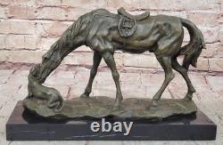 Original Bronze Sculpture Signed Milo – Dog and Horse Statue on a Marble Base