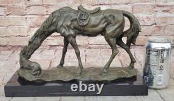 Original Bronze Sculpture Signed Milo – Dog and Horse Statue on a Marble Base