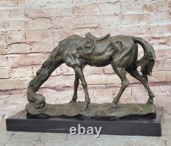 Original Bronze Sculpture Signed Milo – Dog and Horse Statue on a Marble Base