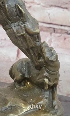 Original Bronze Sculpture Signed Milo – Dog and Horse Statue on a Marble Base