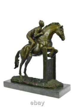 Original Jockey Signed With Bronze Horse Marble Sport Font Sculpture Figure