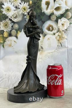 Original Marble Sculpture Signed of Mother and Child in Figurative Bronze