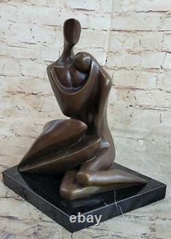 Original Signed Abstract Male Female Couple Bronze Sculpture Figure Marble Base