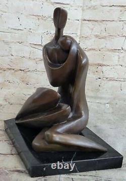 Original Signed Abstract Male Female Couple Bronze Sculpture Figure Marble Base