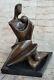 Original Signed Abstract Male Female Couple Bronze Sculpture Marble Base