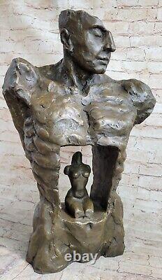 Original Signed Abstract Male Female Couple Bronze Sculpture Marble Base