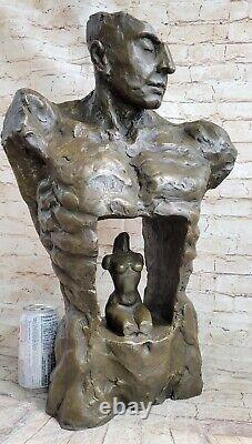 Original Signed Abstract Male Female Couple Bronze Sculpture Marble Base