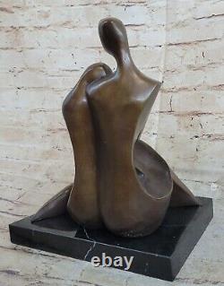 Original Signed Abstract Male Female Couple Bronze Sculpture Marble Base