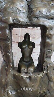 Original Signed Abstract Male Female Couple Bronze Sculpture Marble Base