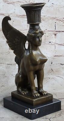 Original Signed Art Deco Bronze Sphinx of High Quality on Marble Base