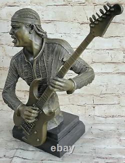 Original Signed Black Guitar Player Singer Bronze Sculpture Marble Statue Deal