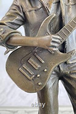 Original Signed Black Guitar Player Singer Bronze Sculpture Marble Statue Decor