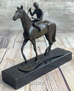 Original Signed Bronze Marble Hotcast Figurine of a Jockey with Horse