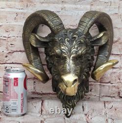 Original Signed Bronze Ram Bust Sculpture with Marble Base