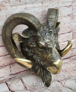 Original Signed Bronze Ram Bust Sculpture with Marble Base