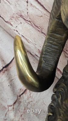 Original Signed Bronze Ram Bust Sculpture with Marble Base