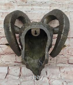 Original Signed Bronze Ram Bust Sculpture with Marble Base