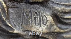 Original Signed Bronze Ram Bust Sculpture with Marble Base