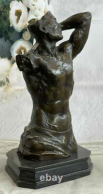 Original Signed Bronze Sculpture Statue Figure Male Muscular Torso Chair Marble