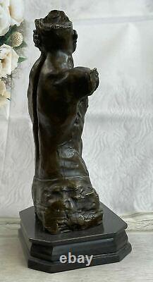 Original Signed Bronze Sculpture Statue Figure Male Muscular Torso Chair Marble