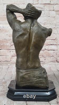 Original Signed Bronze Sculpture Statue of a Muscular Nude Male Torso on Marble
