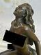 Original Signed Bronze Sculpture Of A Girl Sitting On A Marble Base