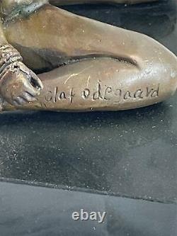 Original Signed Bronze Sculpture of a Girl Sitting on a Marble Base