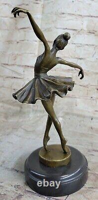 Original Signed Brown Patina Prima Ballerina Bronze Sculpture Marble Figurine